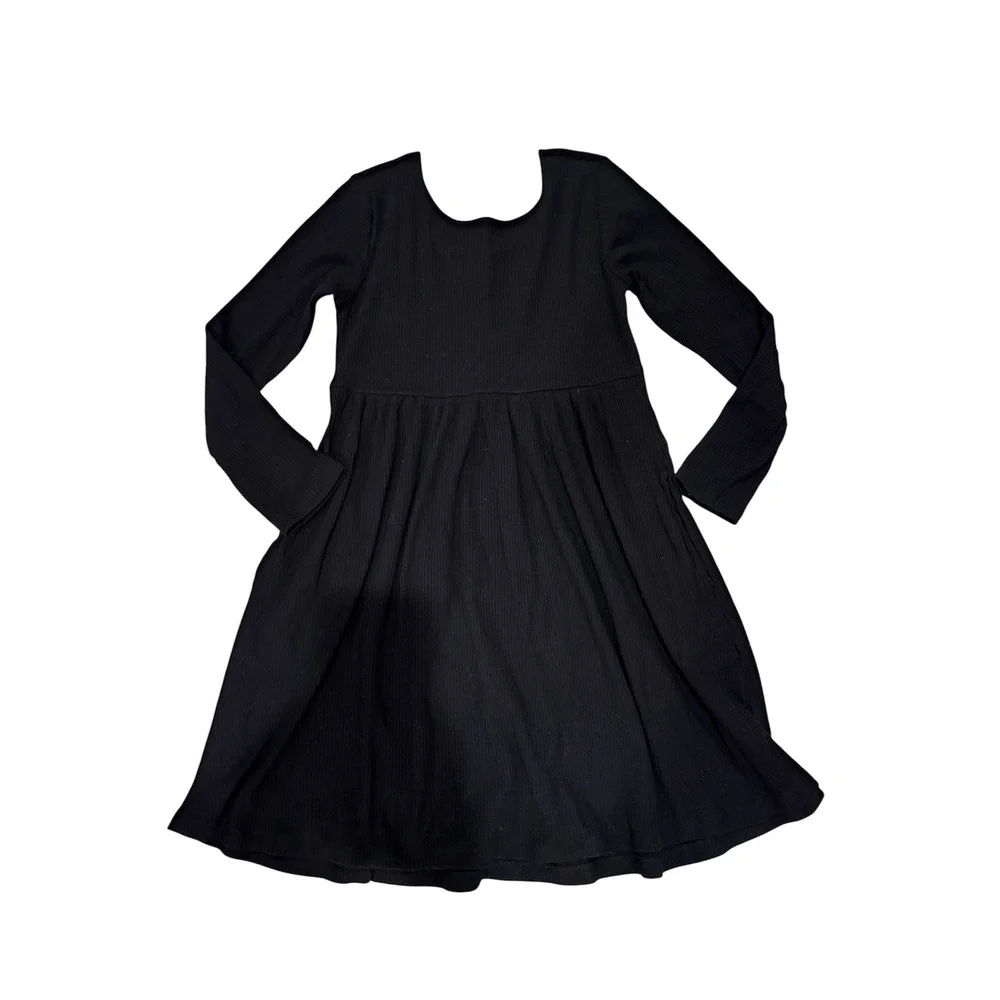 Old Navy Girls Ribbed Long Sleeve Dress Size L Black Jack LBD
